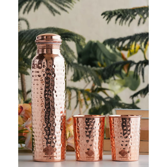 Copper Water Bottle with 2 Glasses – Traditional Drinkware Set