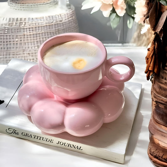 Pastel Perfection Blush Ceramic Cup with Bubble Saucer