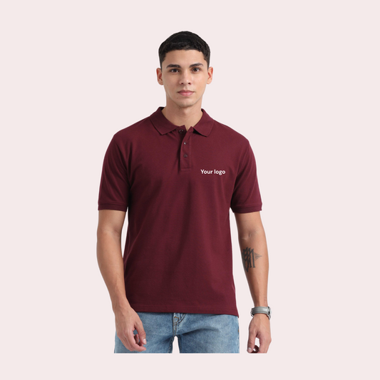 Customizable Cotton-Rich Maroon Polo Neck T-Shirt