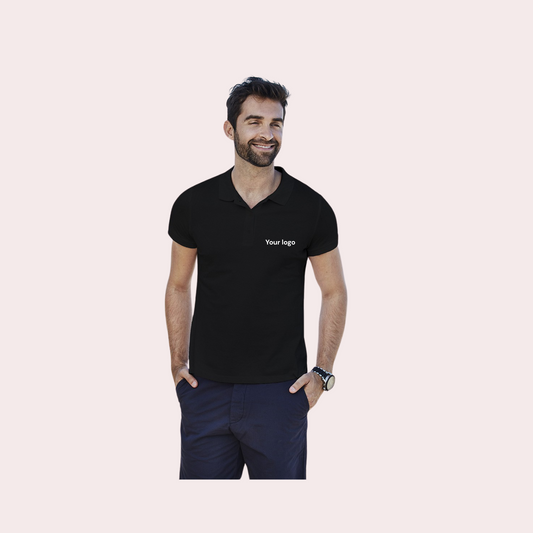 Customizable Cotton-Rich Black Polo Neck T-Shirt