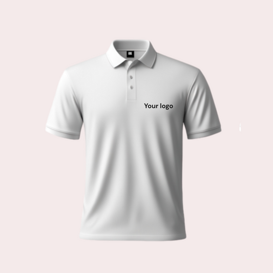Customizable Cotton-Rich White Polo Neck T-Shirt