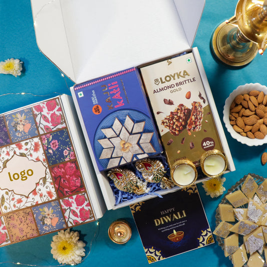 Traditional Diwali Gift Box with Sweets, Diyas & Auspicious Decor