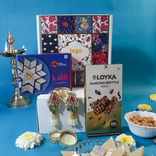 Traditional Diwali Gift Box with Sweets, Diyas & Auspicious Decor