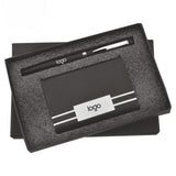 Customized Black Color Pen & Black Steel Plated PU Leather Visiting Card Holder