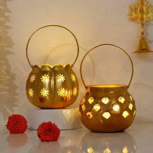 Set Of 2 Golden Hanging Led Lamps