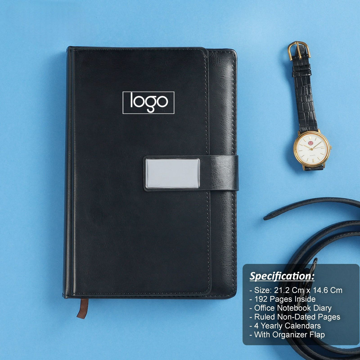 Customized Black Premium Organizer Flap Diary- 192 Pages