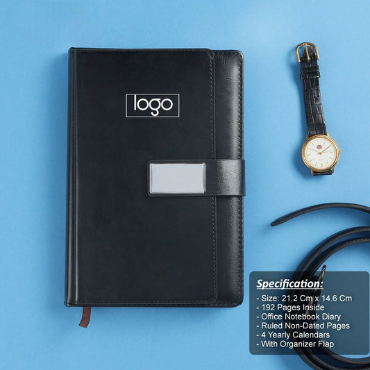 Customized Black Premium Organizer Flap Diary- 192 Pages