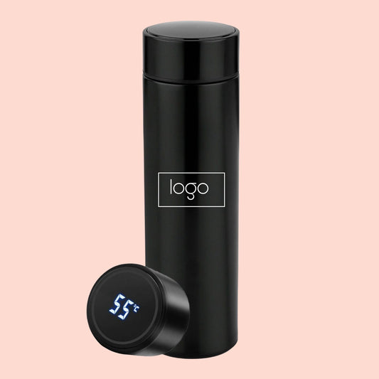 Black Personalized LED Display Temperature Bottle - Customized With Logo