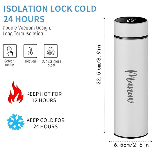 Personalized White Stainless Steel Water Bottle with Smart LED Temperature Touch Screen