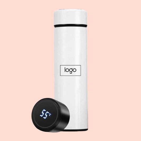 Personalized White Stainless Steel Water Bottle with Smart LED Temperature Touch Screen