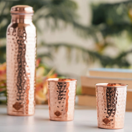 Copper Water Bottle with 2 Glasses – Traditional Drinkware Set
