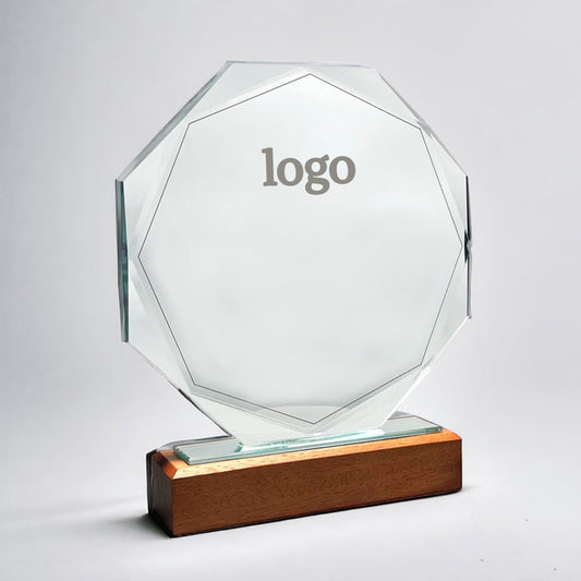 Octagon Prestige Trophy With Brown Base