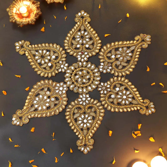 Handmade Embroidered Work Patch Rangoli Set of 7 – Embroidered Festive Floor Decor