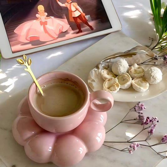 Pastel Perfection Blush Ceramic Cup with Bubble Saucer