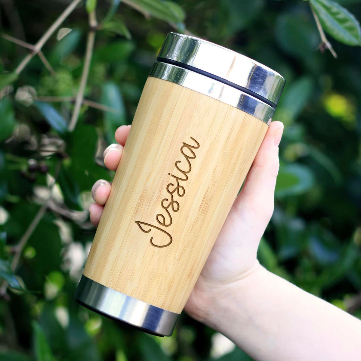 Personalised Bamboo Eco-Friendly Coffee Mug with Stainless Steel