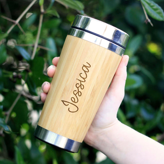 Personalised Bamboo Eco-Friendly Coffee Mug with Stainless Steel