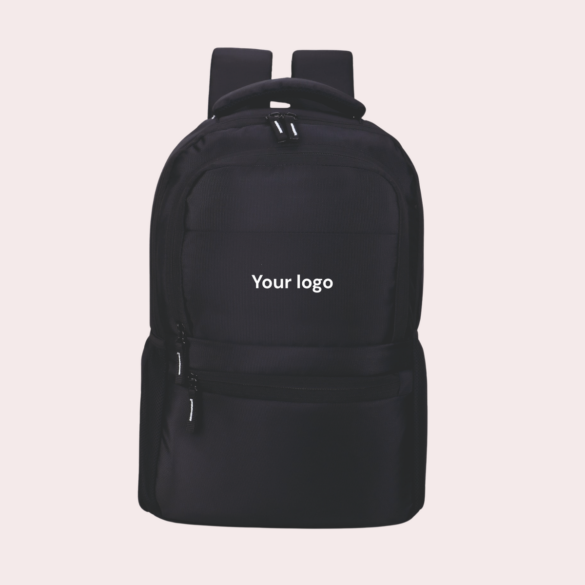 34L Customizable Black Polyester Laptop Backpack | 2 Compartments, 3 Pockets | Zinc Zippers