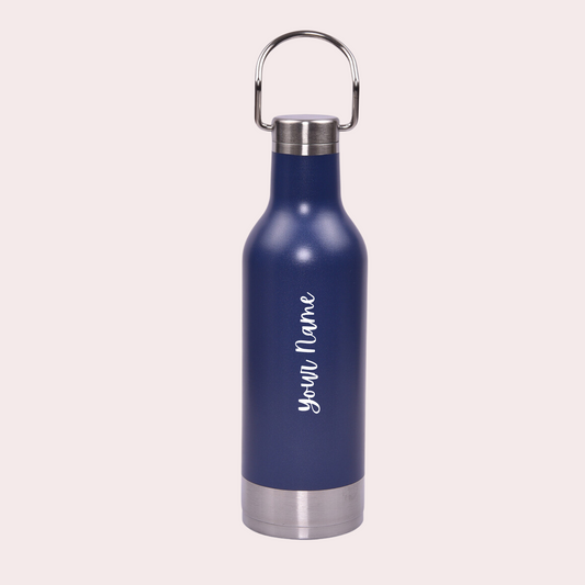 Personalised Stainless Steel Flask With Steel Handle Blue - Hot & Cold Insulated Bottle