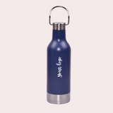 Personalised Stainless Steel Flask With Steel Handle Blue - Hot & Cold Insulated Bottle
