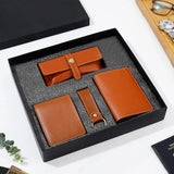 Premium Vegan Leather Wallet Gift Set – Tan (Wallet, Passport Cover, Sunglasses Case & Keychain)
