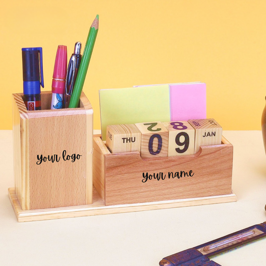 Customised Wooden Desk Organizer with Perpetual Calendar