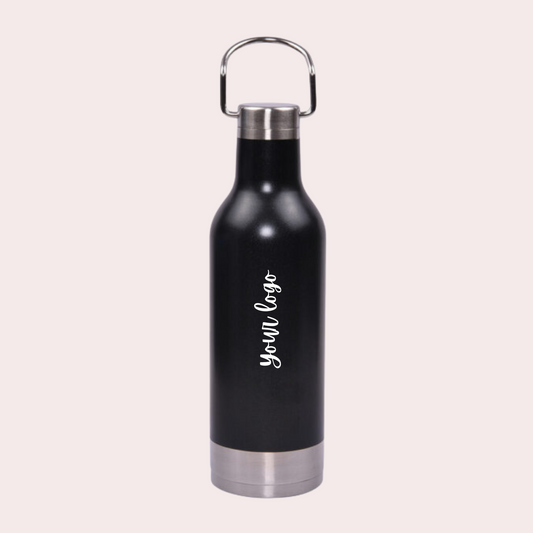 Personalised Stainless Steel Flask With Steel Handle Black - Hot & Cold Insulated Bottle