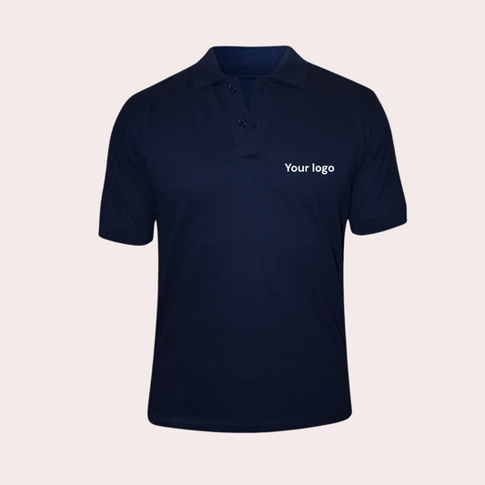 Personalised Cotton-Rich Navy Blue Polo Neck T-Shirt
