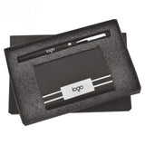 Customized Black Color Pen & Black Steel Plated PU Leather Visiting Card Holder