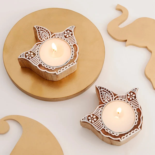 Festive Diwali Eco-friendly Diya Candle Holder With Tea Light Candle - Set Of 2