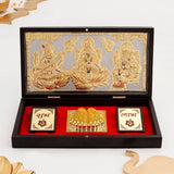 Laxmi, Ganesha, Saraswati Gold & Silver Plated Charan Paduka in Box